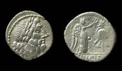 Cn. Lentulus Clodianus, Quinarius, Victory Crowning Trophy reverse, Rare!